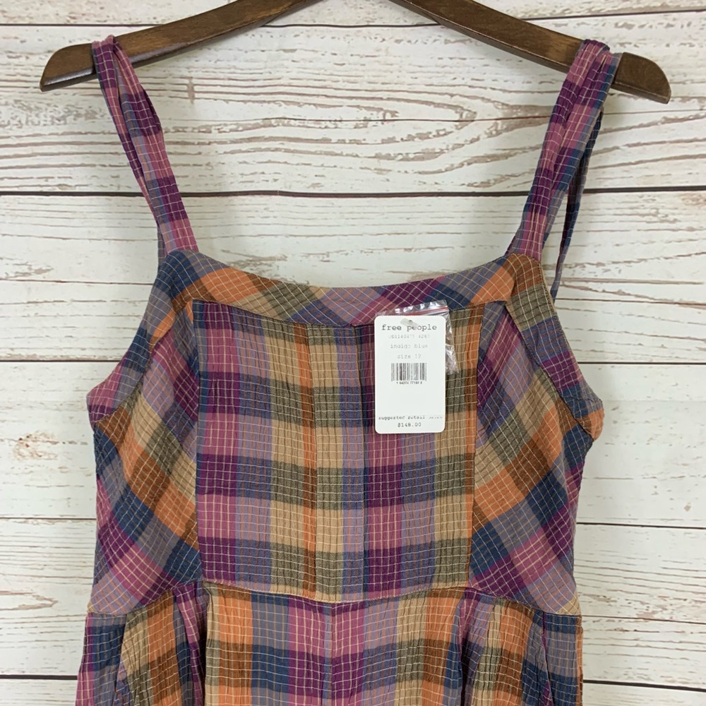 NWT Free People Overall Romper Plaid Wide Leg Crop - Picture 4 of 8